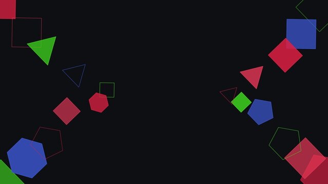 Abstract Geometric Background with Colorful Triangles and Polygons on Dark Backdrop with Copy Space