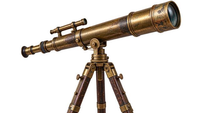 A vintage brass telescope on a wooden tripod, perfect for exploring the cosmos.
