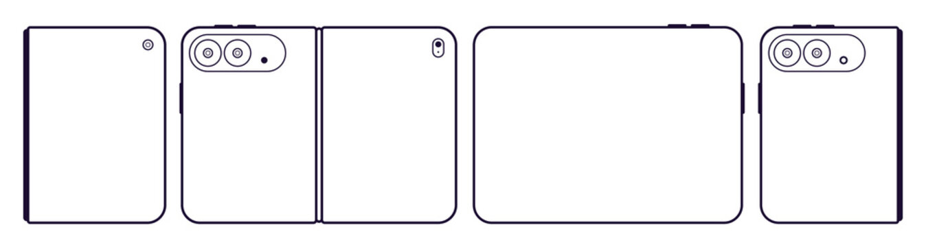 New Folded Mobile Phone Mockup, Front, Rear View Isolated Transparent Background, Vector illustration