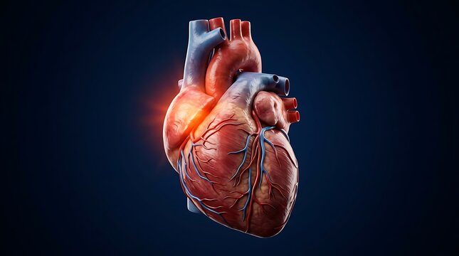 Human heart anatomical model on dark background