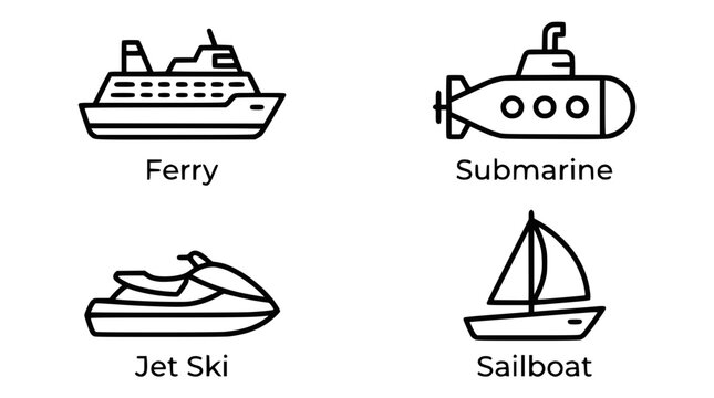 Water transportation and nautical vehicle icon set