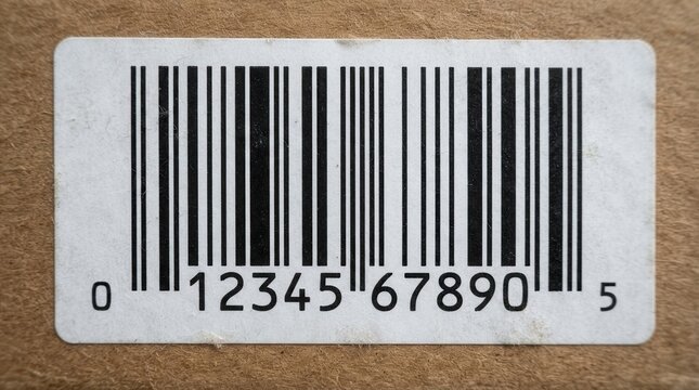 Close up of a retail barcode with numbers on a textured surface.