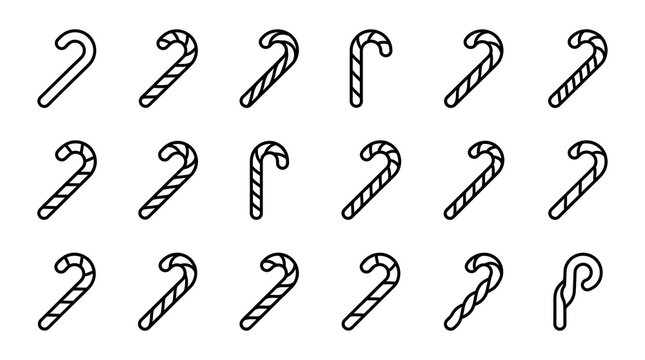 Collection of candy cane line icons.