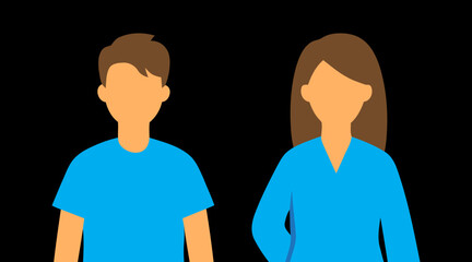 Fototapeta premium Flat illustration of faceless man and woman wearing blue clothes for web profile avatar templates.