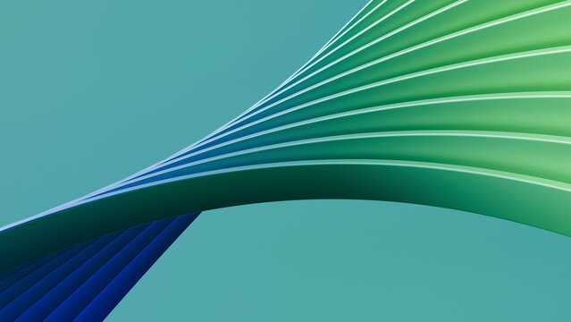 Abstract green and blue twisted wave 3D render background, ideal for technology headers, modern presentation slides, and dynamic digital wallpapers
