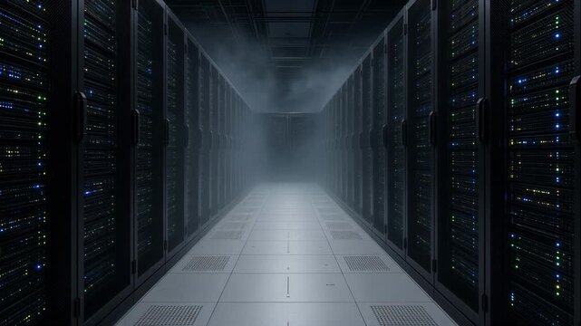 Empty Data Center Server Aisle with Soft Volumetric Haze