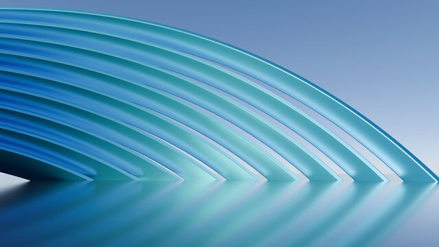 Abstract blue curved 3D render background with glossy metallic layers, ideal for technology banners, modern wallpapers, and digital presentation slides