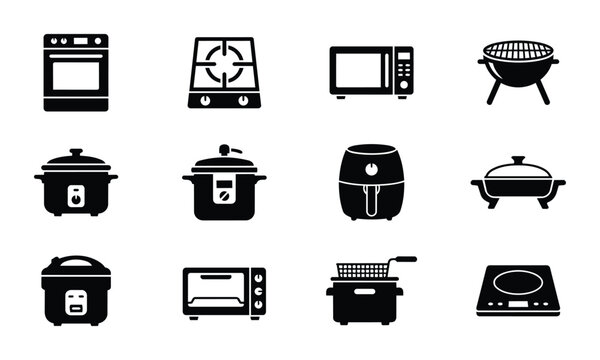 Kitchen Appliance Icons Set: Modern Cooking Equipment Vector Graphics, Home Kitchen Gadgets Collection, Digital Food Preparation Tools