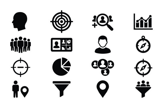 Target Audience Icons Set, Marketing Strategy Symbols, Customer Analysis Graphics, Business Analytics Vector Collection
