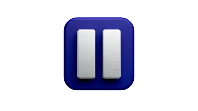Blue rounded square button with metallic silver vertical pause symbol icon