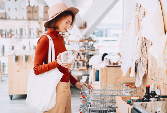 Shopping in zero waste store. Low waste lifestyle.