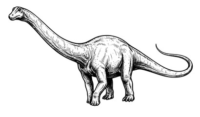 Diplodocus Dinosaur Side Profile – Realistic Hand Drawn Vector Illustration © Rasme