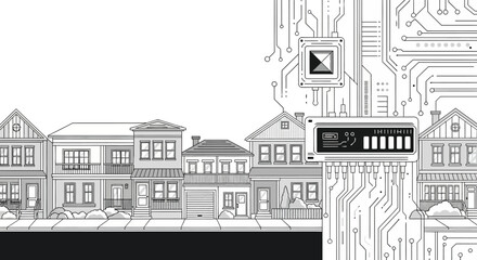 Fototapeta premium Modern circuit neighborhood: technology meets architecture in futuristic city design