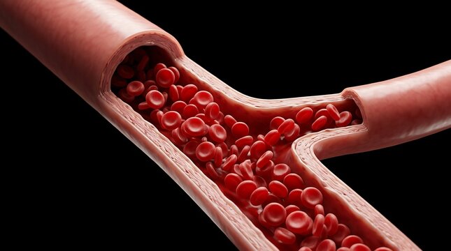 Red blood cell flowing through blood vessel
