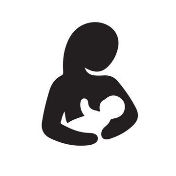 Breastfeeding mother and baby silhouette on a white background representing breast cancer awareness and maternal health