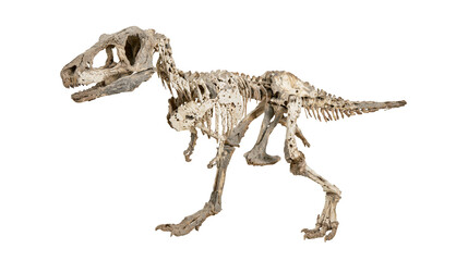 Allosaurus dinosaur skeleton fossil with sharp teeth and long tail © Alex