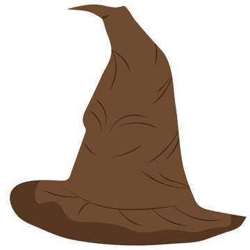Brown pointed wizard hat witch costume Halloween magic vector illustration
