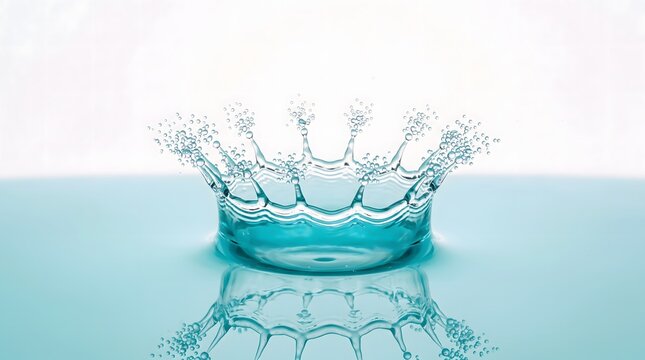 Water Droplet Splash Crown on Turquoise Liquid Surface