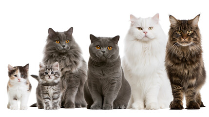 Group of diverse domestic cats including kittens and adult longhair breeds © Veikko