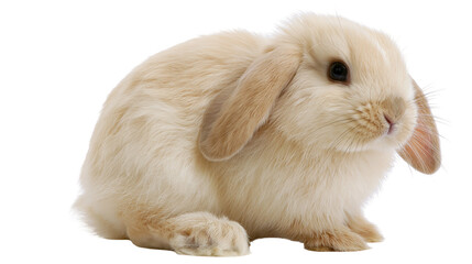 Fluffy light brown Holland Lop rabbit sitting with floppy ears © Veikko