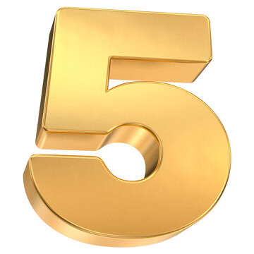 3D gold metallic number five