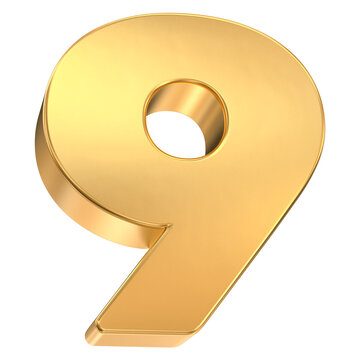 3D gold digit nine
