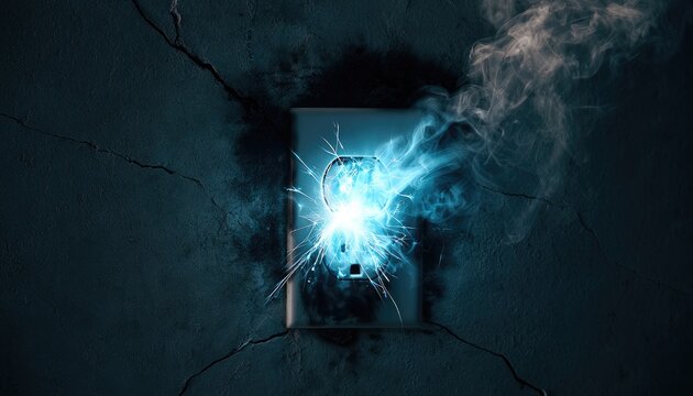 Mysterious glowing portal inside a dark cracked concrete wall.