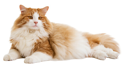 Fluffy ginger and white Maine Coon cat lying down © Theodore