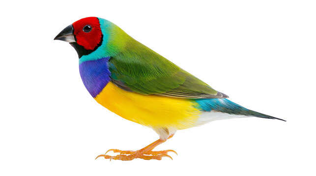 Vibrant Gouldian finch with red face green back and yellow underparts