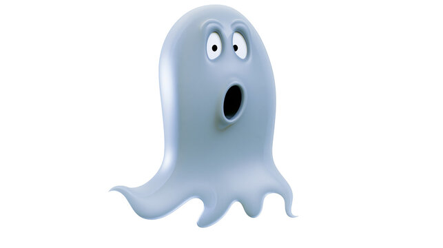 Cute light blue cartoon ghost character with surprised expression