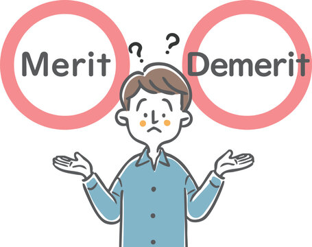 メリットとデメリットを比べる男性　ベクター（英語ver.）