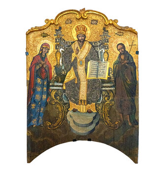 Deesis icon with christ, mary, and john the baptist