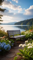 Fototapeta premium bench by lake