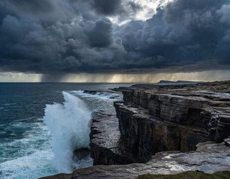 Stormy ocean cliffs
