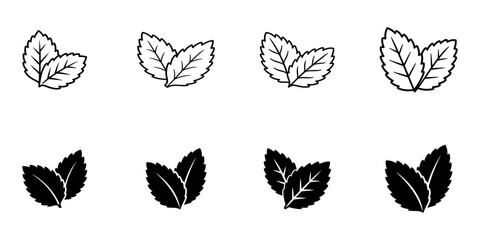 Mint leaf icon set in clean vector style, isolated on white for botanical, organic and natural uses. © Shanda