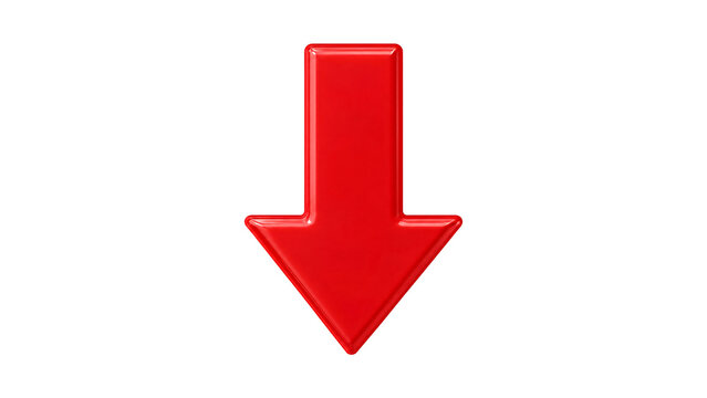 Glossy Red Down Arrow Symbol Isolated on White Background
