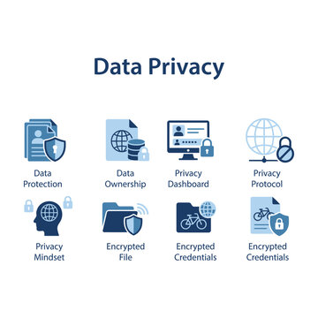 Data Privacy Icons Set Including Protection, Encryption, Dashboard