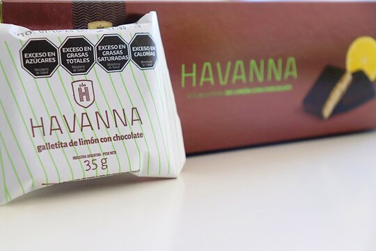Buenos Aires, Argentina - September 14, 2026: Packaged Havanna galletita de limon con chocolate representing Argentine sweets. Havanna Lemon and chocolate alfajor. 