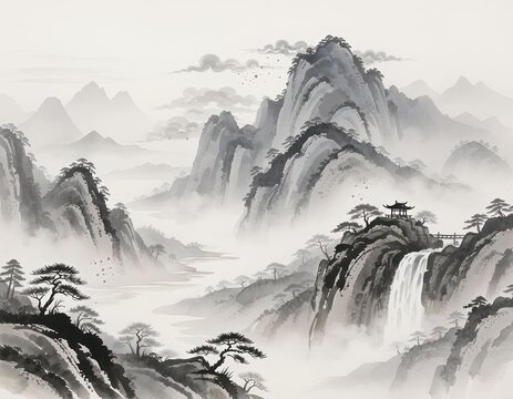 Asian ink landscape