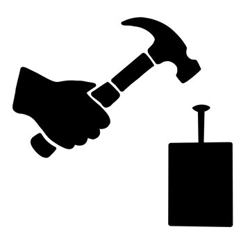 Hand holding hammer hitting nail pictogram icon clipart

