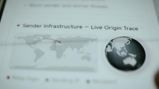 Live origin trace maps suspicious sender infrastructure