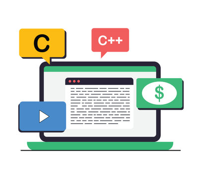C and C++ Programming Code Development Concept with Laptop