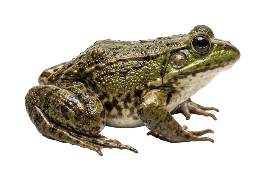 Common green frog sitting isolated on white background