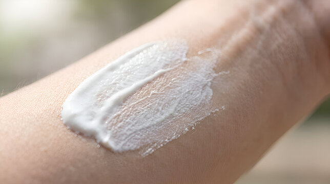 Sunscreen swatch applied to skin showing texture and coverage