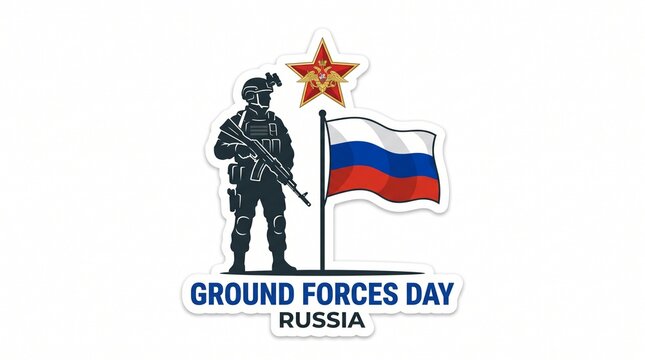 Soldier saluting with russian flag and star emblem