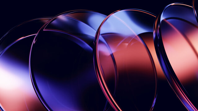 Glass cylinders closeup with deep premium abstract reflections.