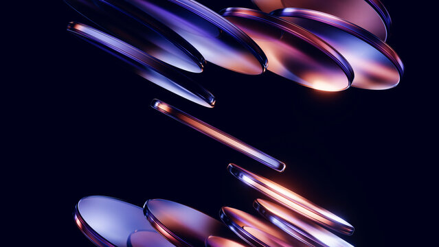 Diagonal glass discs with sleek cinematic premium reflections.