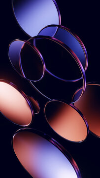 Floating glass rings with glossy blue copper reflections.