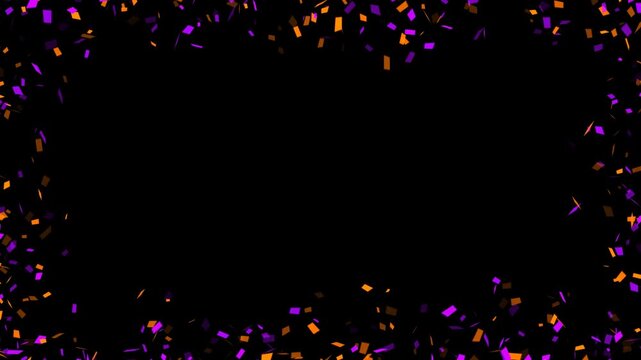 Orange and Purple Confetti Particles Papers border frame Alpha channel animation, Halloween Party celebration isolated motion design element