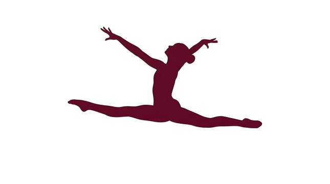 Female gymnast performing dynamic split leap against clean white background